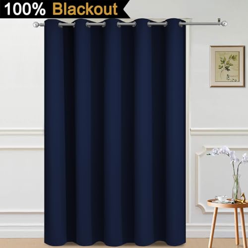 Image of Yakamok Navy Blue Blackout Patio Door Curtain Panels W70 x L84, 1 Panel | Noise Reducing Barrier Panel for Sliding Glass Door, 2 Thick Layers Heat Full Light Blocking Patio Door Drapery