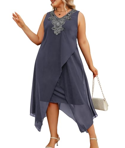 Image of OCSTRADE Womens Plus Size Chiffon Dress Loose Sleeveless Flowy Cocktail Party Midi Dresses