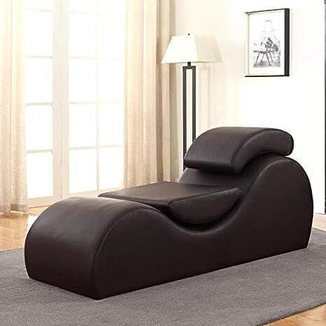 Image of SOUL CRAFT Sheesham Wood Leatherate Tantric Lounge Chair, Yoga Chaise Lounge, Modern Relaxing Chair with Cushion, Full Black