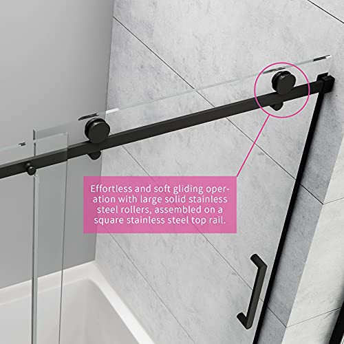 Ckb Tampa Single Sliding Frameless Bathtub Shower Doors, 56-60 Inch Width Adjustable X 60 Inch Height, 5/16 Inch Tempered Glass With Hardware Kit, Matte Black. #TOP2