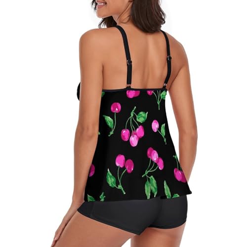 Ensemble maillot de bain tankini cerise chic à coupe ajustée - 3