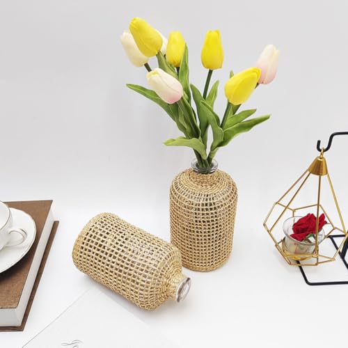 Vase en verre tressé de paille rustique pour fleurs centre de table - 7