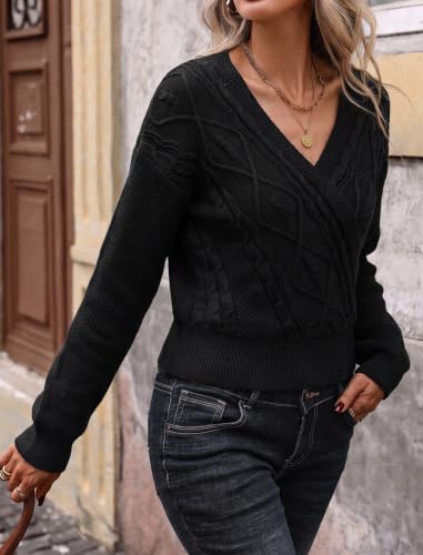 Image of ZAFUL Women's V Neck Cable Knit Sweater