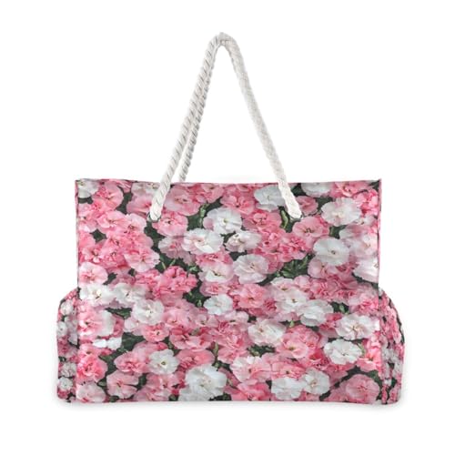 Carnations in Full Bloom Beach Bag & Travel Tote Bag Large Sandproof with Zipper Closure, Wet Pouch for Swim Gym Travel, Lightweight Foldable Outdoor Bag2