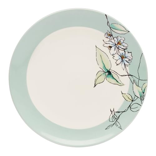 Image of Oneida Dinnerware Set, Botanica 12-Piece Dinnerware Set, Service For 4, Porcelain Material, Dishwasher And Microwave Safe, Bowls, Plates And Bowls, Dinner Dishes, Plates, Home (Green, 12 Piece)