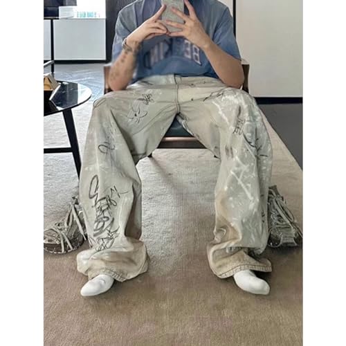 Long Pants, Unisex White Straight Leg Washed Jeans4