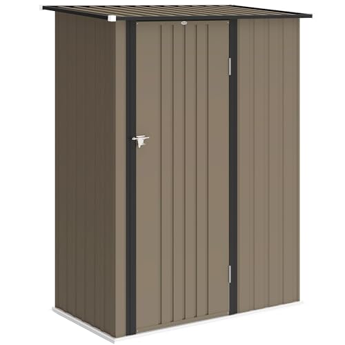 Outsunny Casetta da Giardino 1.07m² in Acciaio Zincato, Capanno Porta Attrezzi con Porta Bloccabile, Tetto Inclinato, 142x86x189 cm, Marrone