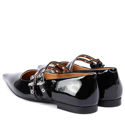 anteikira Women's Pointed Toe Ballerina Flats Eyelet Strap Comfortable Mary Jane Flats Grommet Dress Work Office Ballet Flats for Women Size 5.5-12US3