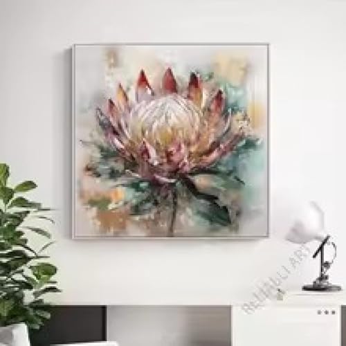 Peinture à l'huile florale abstraite, affiche rose dorée blanche, art mural fleur salon 70x70 - 3