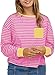 Eytino Women Plus Size Shirts Long Sleeve Crewneck Striped Comfy Soft Tops Fall Fashion Clothes,5X Pink