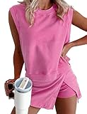 Design : ce débardeur en coton doublé avec jupe fendue mignonne sans manches et col rond, couleur unie, ensemble athlétique d'été décontracté pour femme, ensemble de jupe de tennis athlétique, ensemble de salon de voyage pour femme, ensemble assorti d'été, ensemble d'entraînement pour femme