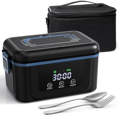MooManGoo Cordless Electric Lunch Box for Adults, 1.5L Heated Lunch Box 18000mAh Battery Powered with Ice Crystal Box, Self Heating LunchBox Rechargeable for Car/Truck/Office/Travel