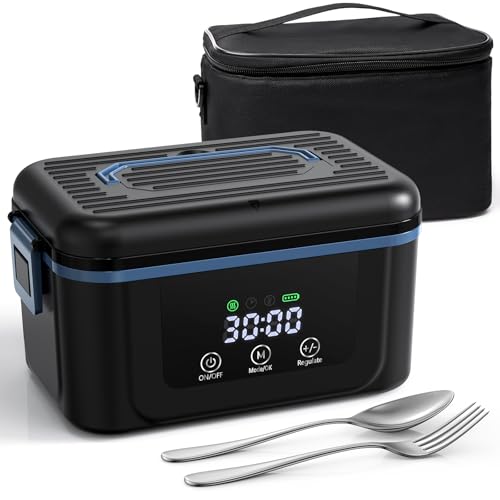 MooManGoo Lonchera eléctrica inalámbrica para adultos, lonchera térmica de 1,4 L, 18000 mAh, funciona con pilas, caja de cristal de hielo, lonchera recargable para coche, camión, oficina, viajes (1,4