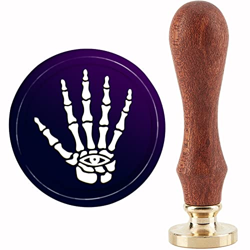 CRASPIRE 30mm シーリングスタンプ ドクロ 手 ワックスシールスタンプ 目 真鍮ヘッド 木製ハンドル 取り外し 復古風 レトロ 洋式 封蝋 誕生日 結婚式 記念日 カード 招待状 手紙 封筒 DIY 手芸用品