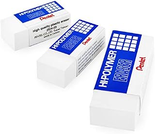 Pentel Hi-Polymer Plastic Rubbers Erasers - White - 1 of Each Size - Jumbo/Small/Mini - Pack of 3