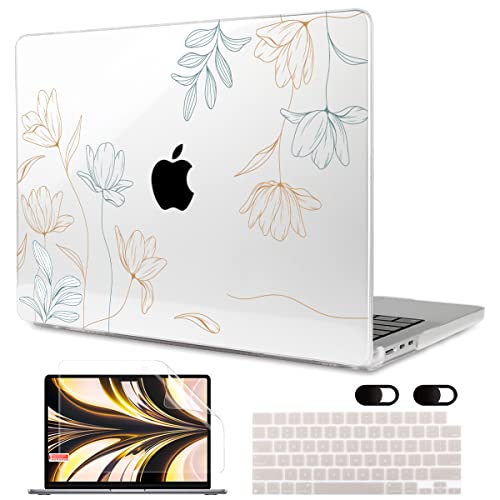 MEEgoodo Case for M5/M4/M3/M2 MacBook Air 13.6 inch 2026 2025 2024 2022, Fit Model A3449/A3240/A3113/A2681, Case Compatible with MacBook Air 13 inch, Engraving Floral