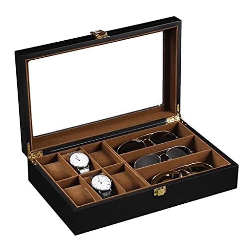 Boîte de rangement montre-bracelet lunettes bois et plateau bijoux de voyage