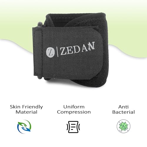 Image of ZEDAN Active Tennis Elbow Support Brace Band for Men & Women | Adjustable Strap | For Pain Relief in Bursitis, Tendonitis | Skin Friendly Elbow Band /Guard | For Workout, Gym Badminton, Cricket - Black