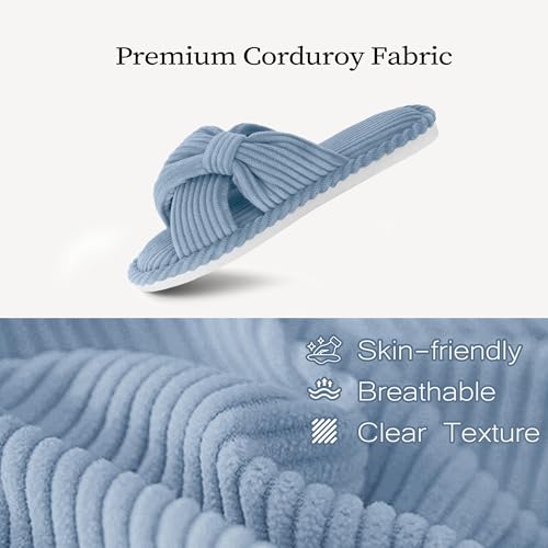 Image of IPSAE House Slippers for Woman Memory Foam Open Toe Slippers Corduroy Cross Bow Womens Slipper Slides Comfy Indoor Bedroom Slip On Shoes