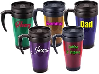 Personalised Custom Travel Mug - Slide Sipper and handle - Translucent Effect - Any Name, Business, School. Gift, Promotional Merchandise (0190)