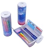 Locking Pencil Case with Calculator, Quicksand, Standing Cylindrical Pen Holder, Cute Stationery Storage Box, Special Password Lock Pouch, Clear Desk Organizer for Girls/Boys/Kids (Purple Sakura)