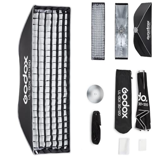 Godox Softbox UL-30x120 11.8x47.2 Strip Softbox Quick-Release Umbrella Design Bowens Mount with Grid & Deflector for Rim Lighting & Product Photography
