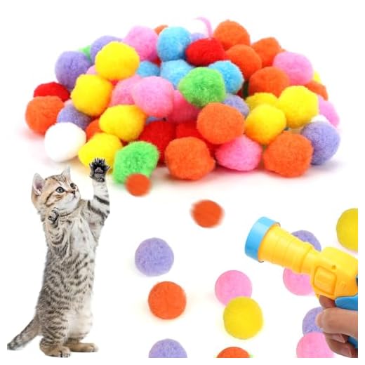 XIHIRCD 104 Uds Juguetes para Gatos Interactivos, Lanzador de Bolas de Juguetes para Gatos con 100 Bolas de Pompones 3 Pelotas de Ping Pong para Gatitos de Interior Perros Jugar Hacer Ejercicio