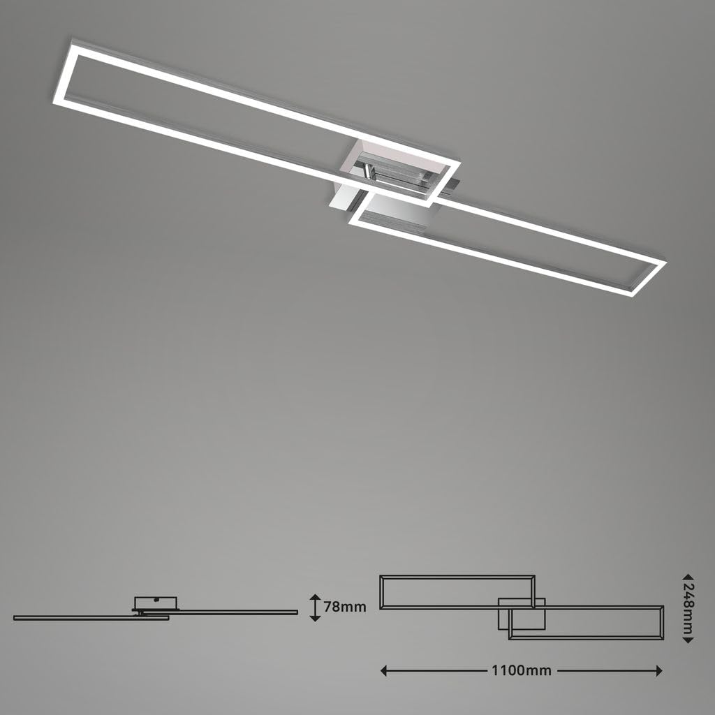 Briloner - Éclairage plafonnier LED, plafonnier à intensité réglable, télécommandé, incluant une commande pour la température de couleur, chrome et aluminium, 110 x 24,8 x 7,8 cm (LxlxH)