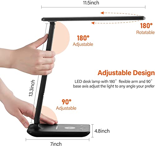 LOVEYBEAUTY Desk Lamp, LED Desk Lamp with Wireless Charger, USB Charging Port, Table Lamp with Clock, Alarm, Date, Temperature, Office Lamp, Desk Lamps for Home Office,Black (BLACK)