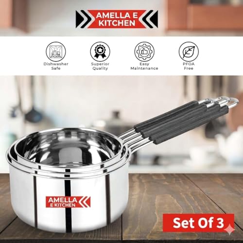Image of Induction cookware of Stainless Steel pan for Milk Boiling Pot, Tea Pot | Induction Utensils Cooking Pans, Tea Maker, Milk Cooker of 2 Litre,1.5 Litre, 1 Litre