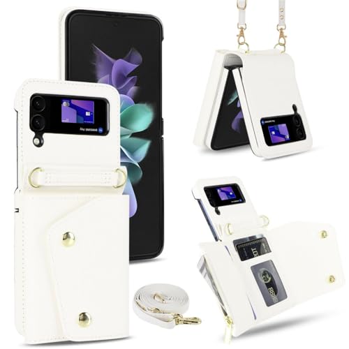 Étui portefeuille en cuir ENILSA pour Samsung Galaxy Z Flip 4 avec bandoulière élégante