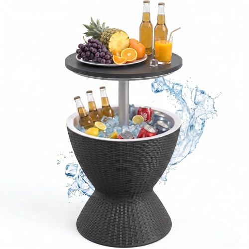 EFU Cooler Table 15 Gallon Cooler Bar Table Adjustable Height Multi-Functional Outdoor Cool Bar for Drinks Beer & Wine with Drain Plug Patio Furniture for Backyard Pool BBQ & Parties (Black)