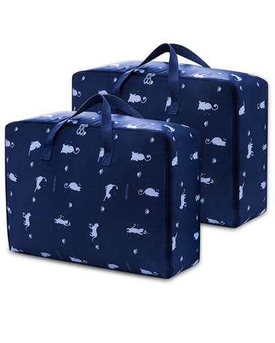 Acual 2 Stück Aufbewahrungstasche Groß 105L Robuste Wasserfeste Umzugstaschen mit Reißverschluss Griff Faltbare Transporttasche für Bettdecken Kissen & Kleidung Aufbewahrung Umzug Reisen Navy