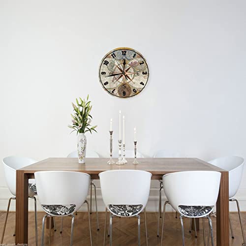 Wgnnvot Nautical Map World Compass Rose Travel 10 Inch Design Round Classic Wall Clock Battery Operated For Home Decorative Living Room Bathroom Office #TOP2