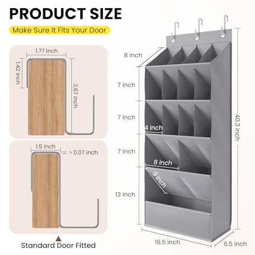 Mefirt 18 Pairs Over the Door Shoe Organizer, Shoe Rack for Closet with Large Breathable Pockets, Hanging Shoes Rack for Boots, Behind the Door Organizer Shoe Holder for Categorized Storage, Grey — view 5