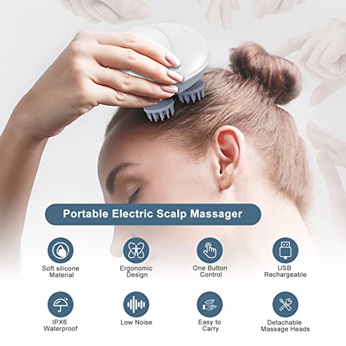 Ankilo Elektrisches Kopfmassagegerät,Kopfmassage Elektrisch mit 4 Knetköpfen Austauschbar,Kopfhaut-Massagegerät,IPX7 Wasserdicht Katzen Massagegerät,für Ganzkörpermassage,HundeköRper,Haarwachstum