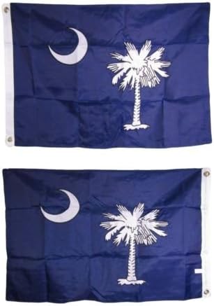 Moon 2x3 Embroidered South Carolina Double Sided 210D Sewn Nylon Flag 2x3 2 clips - Vivid Color and UV Fade Resistant - Prime Outside Garden Home Decor