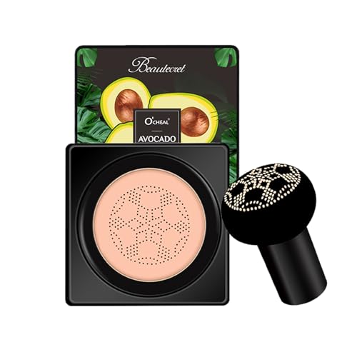 MTUVKGT Base de Maquillaje CC Crema con Cushion de Aire y Cabeza de Champiñón - Crema BB de Cobertura Total con Agua de Aguacate, Corrector Antiedad, Maquillaje Larga Duración 12H (02-Natural)