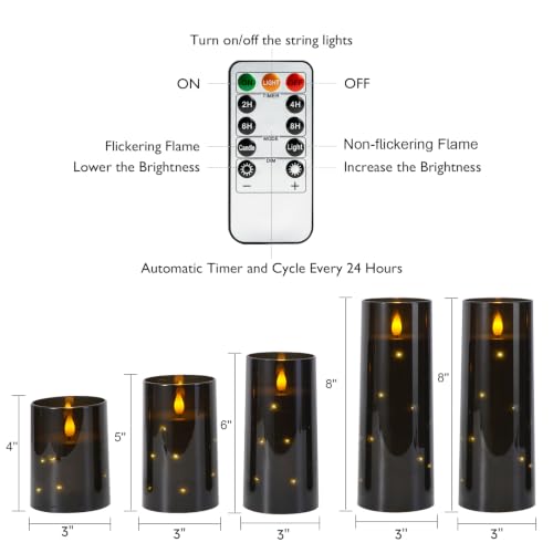 Image of Homemory Halloween Flameless Candles, Black LED Pillar Candles with Remote | Acrylic Flickering Battery Operated Candles with Timer and Embedded Star String Lights for Centerpiece Indoor Holiday Decor