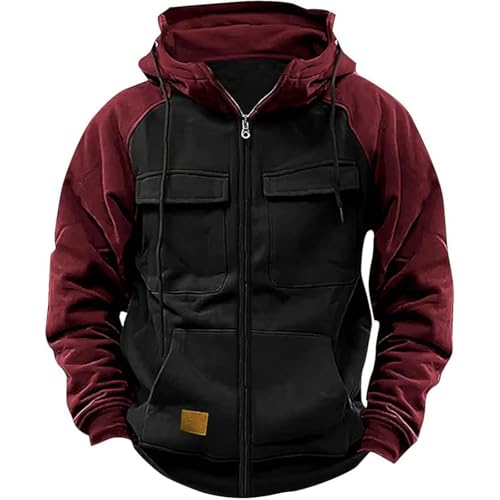 Hoodies Mens Zipper Patchwork Warm Fleece Sweatshirts Multi Pockets Male Fashion Hooded Jacket Thick Outdoor3