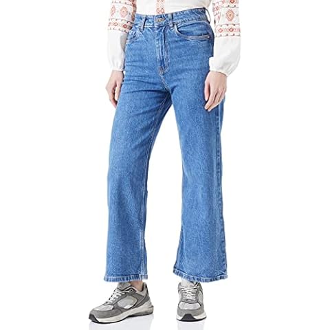 Jeans Culotte Bordados Lateral Lavado Sostenible, Azul Medio Cover