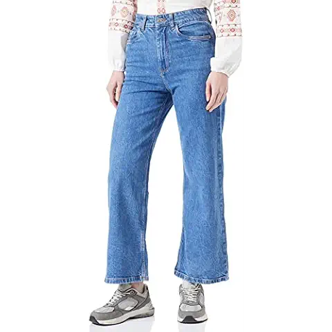 Jeans Culotte Bordados Lateral Lavado Sostenible, Azul Medio Cover