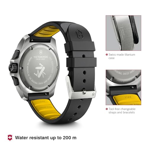 Victorinox I.N.O.X. Chrono, Large Swiss Made Men's Watch, Black Dial, 43 mm, 200m Water Resistant, Titanium Case, Rubber Strap, Quartz Chronograph Wrist Watch for Men| 242011 - Image 3