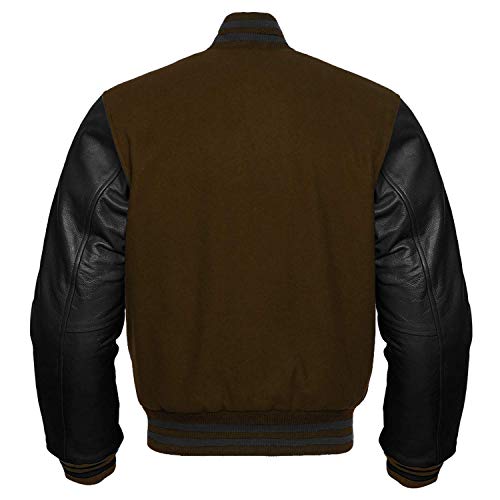 Image of CHICAGO-FASHIONS Mens Varsity Jacket - Brown and Black School Teen College Letterman Bomber Jacket