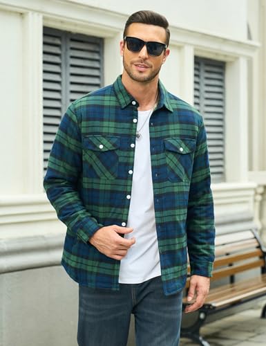 MAGCOMSEN Men's Flannel Shirt Fleece Lined Heavyweight Flannel Jacket Cotton Button Up Plaid Shirt Warm Winter Coat4