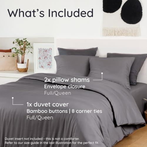 Image of Bambaw 100% Viscose Derived from Bamboo Duvet Cover Queen Size - 3 Pieces Cooling Duvet Cover Queen Set, Soft Duvet Cover Queen Size Set, Luxury Bedding Set, No Comforter (Dark Gray)