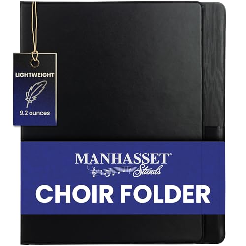 Manhasset Model 1600 Choral Sheet Music Folder, Black, Elastic Hand Strap & 7 Elastic Stays, Holds 8½″ × 11″ Sheet Music, Professional USA-Made Choir Folder Folio Binder