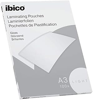 Ibico Basics A3 Laminating Pouches, Light Weight, Pack of 100, Gloss Finish, Crystal Clear, 627311