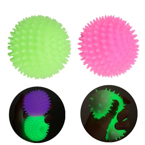 Ganjiang 2Pack Luminous Stress Ball for Kids and Adults Stress Relief Balls Sensory Ball Squeeze Ball Squishy Ball Fidget Ball Toys (1PCS GREEN &1PCS Pink)