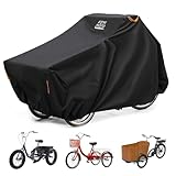 KEMIMOTO Bike Cover Outdoor, 420D Heavy Duty Trike Covers Larger Cargo Bicycle Rain Covers Storage Waterproof UV Protection Windproof Folding, Ebike Tarp for Adult Tricycles, Cargo 3 Wheel Bikes
